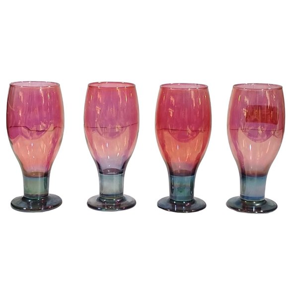 RARE Mid Century 1960s LIBBEY WATERMELON PINK GREEN WATER WINE GLASSES GOBLETS - Picture 3 of 5